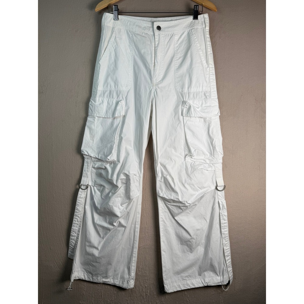 Miss Love Womens White Cargo Pants Wide Leg D-Ring Utility Trousers Size M